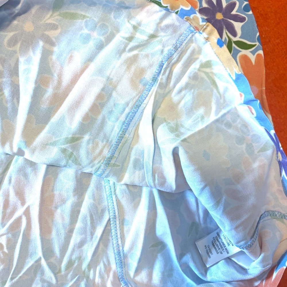 Sky blue and colourful flowers lightweight side smocked viscose dress NWT - Picture 8 of 12